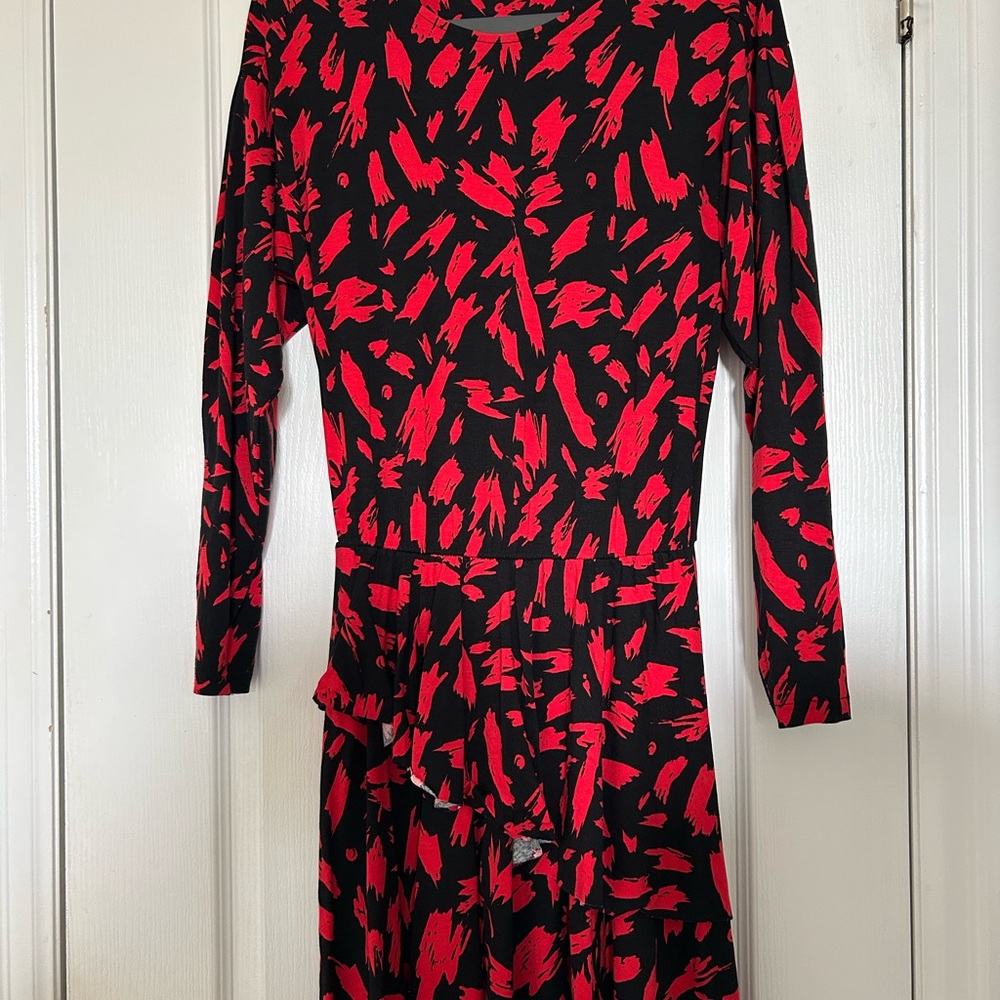 DREW Red and Black Women's Jersey Midi Dress